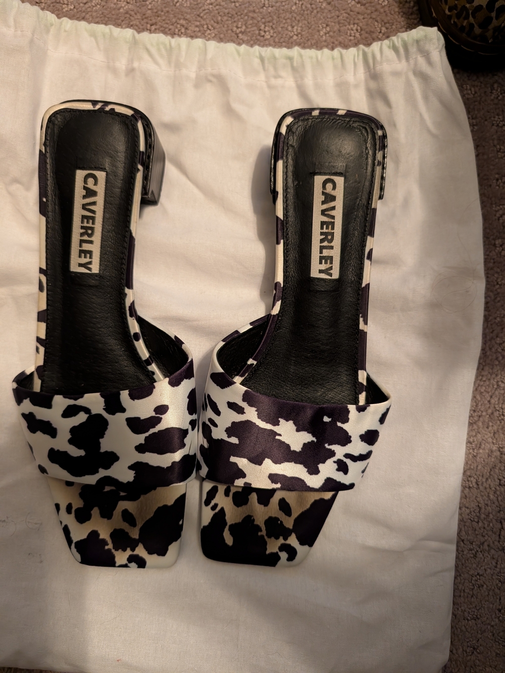 Caverley - Black & White Cow Print Slide Sandals